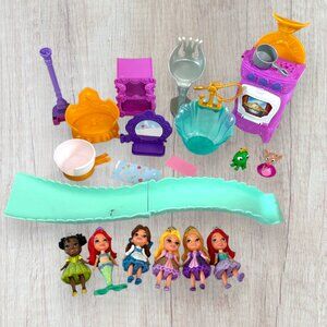 Disney Princess Mini Dolls Ariel Rapunzel Belle Tiana Castle Furniture Lot